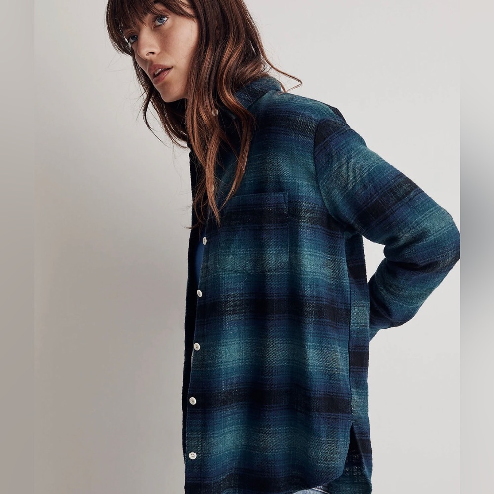 Madewell Slub Flannel Oversized Ex-Boyfriend Shirt in Plaid. XXS